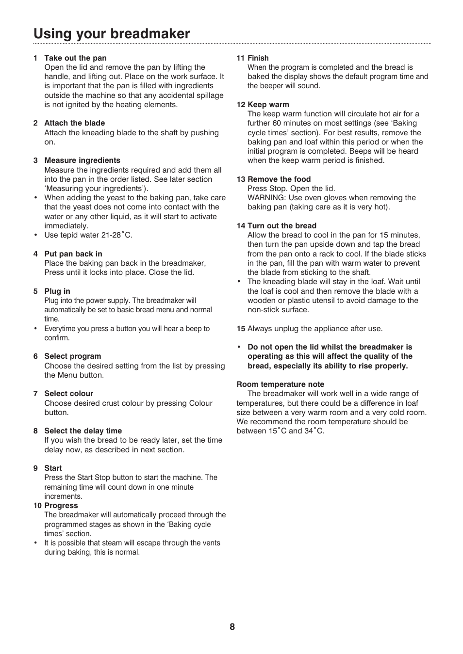 Using your breadmaker | Morphy Richards Compact breadmaker User Manual | Page 8 / 26