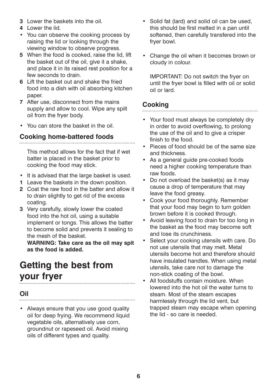 Getting the best from your fryer | Morphy Richards 3-in-1 basket fryer User Manual | Page 6 / 10