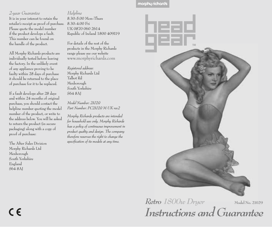 Morphy Richards HEADGEAR 21029 User Manual | 2 pages