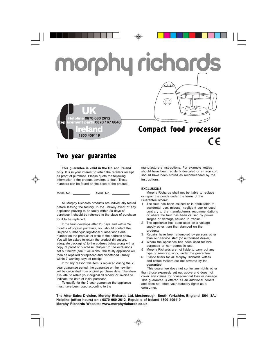Morphy Richards Compact Food Processor User Manual | 8 pages