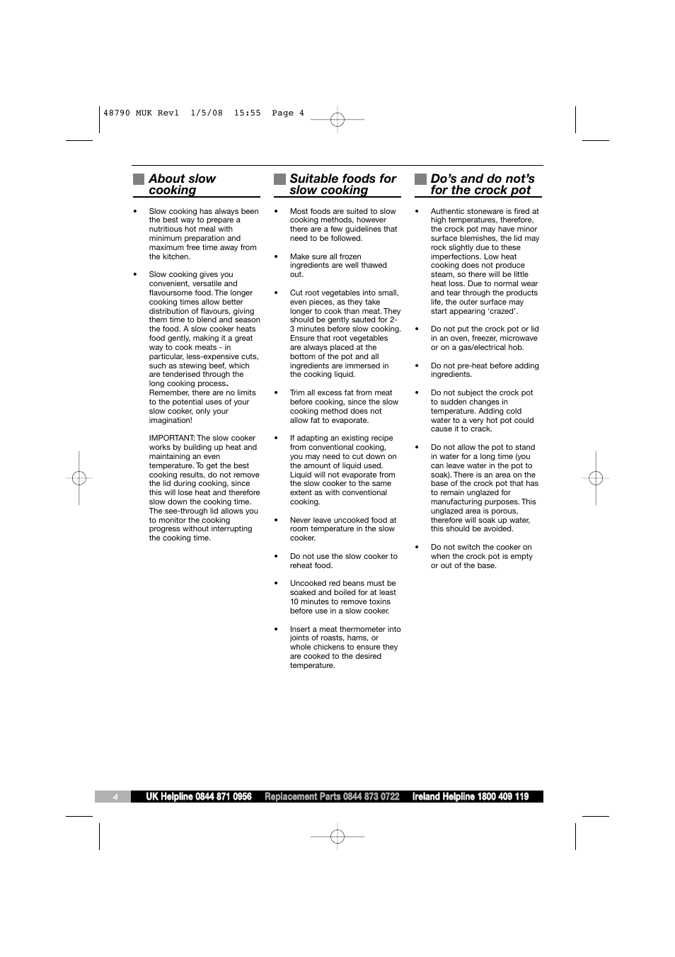 About slow cooking, Suitable foods for slow cooking, Do’s and do not’s for the crock pot | Morphy Richards 48790 User Manual | Page 4 / 20