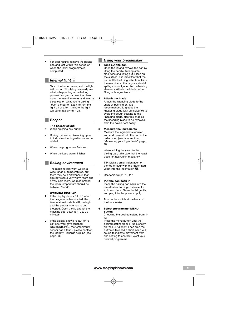 Morphy Richards BM48271 User Manual | Page 11 / 40