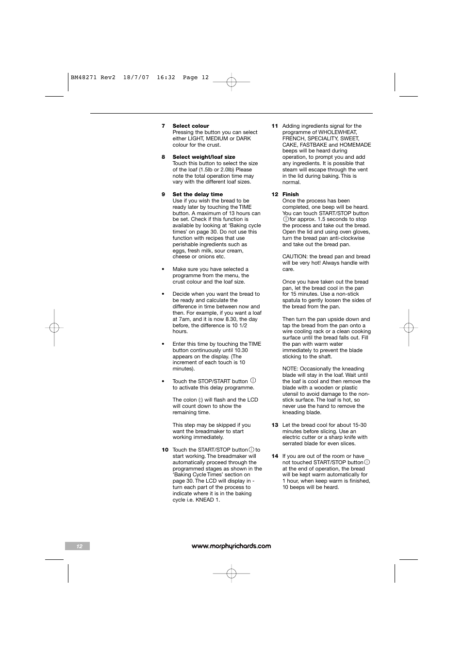 Morphy Richards BM48271 User Manual | Page 12 / 40