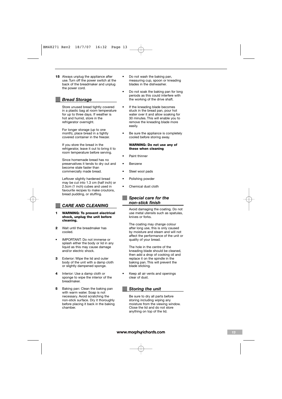 Morphy Richards BM48271 User Manual | Page 13 / 40