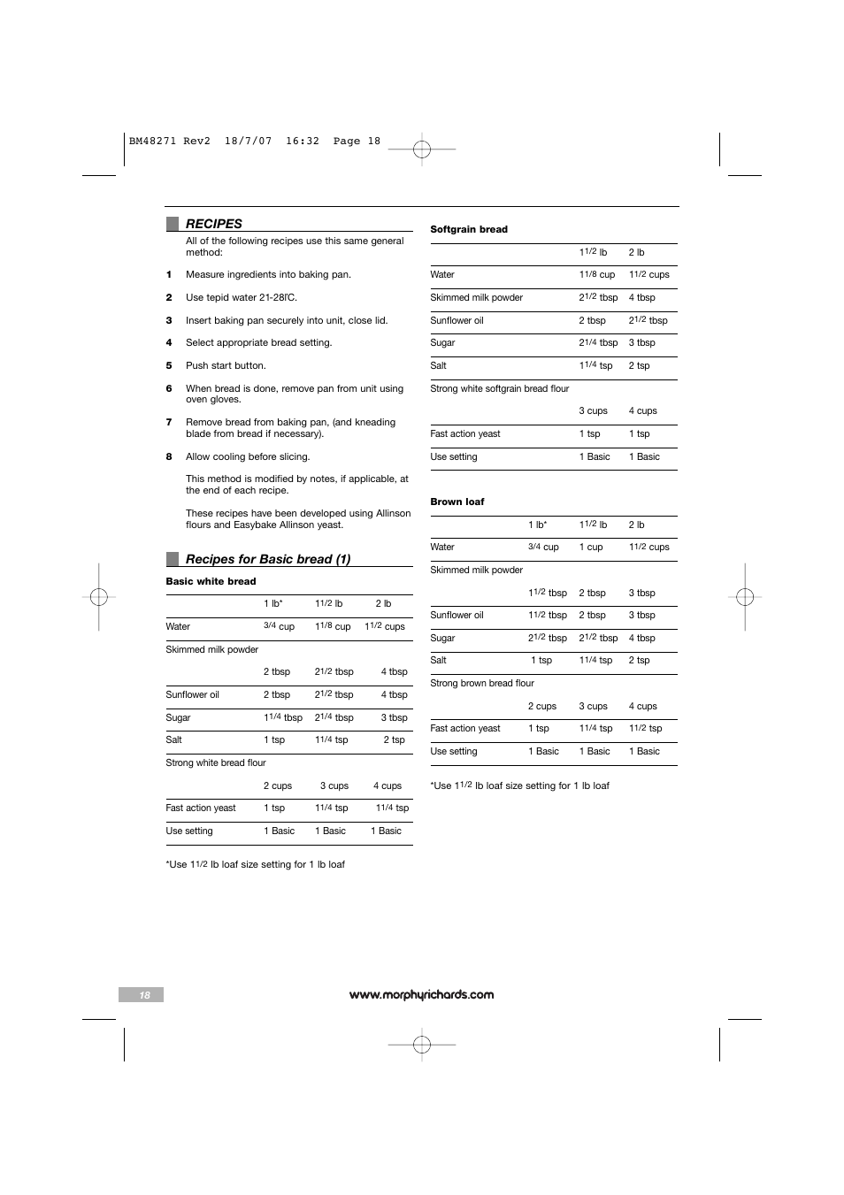 Morphy Richards BM48271 User Manual | Page 18 / 40