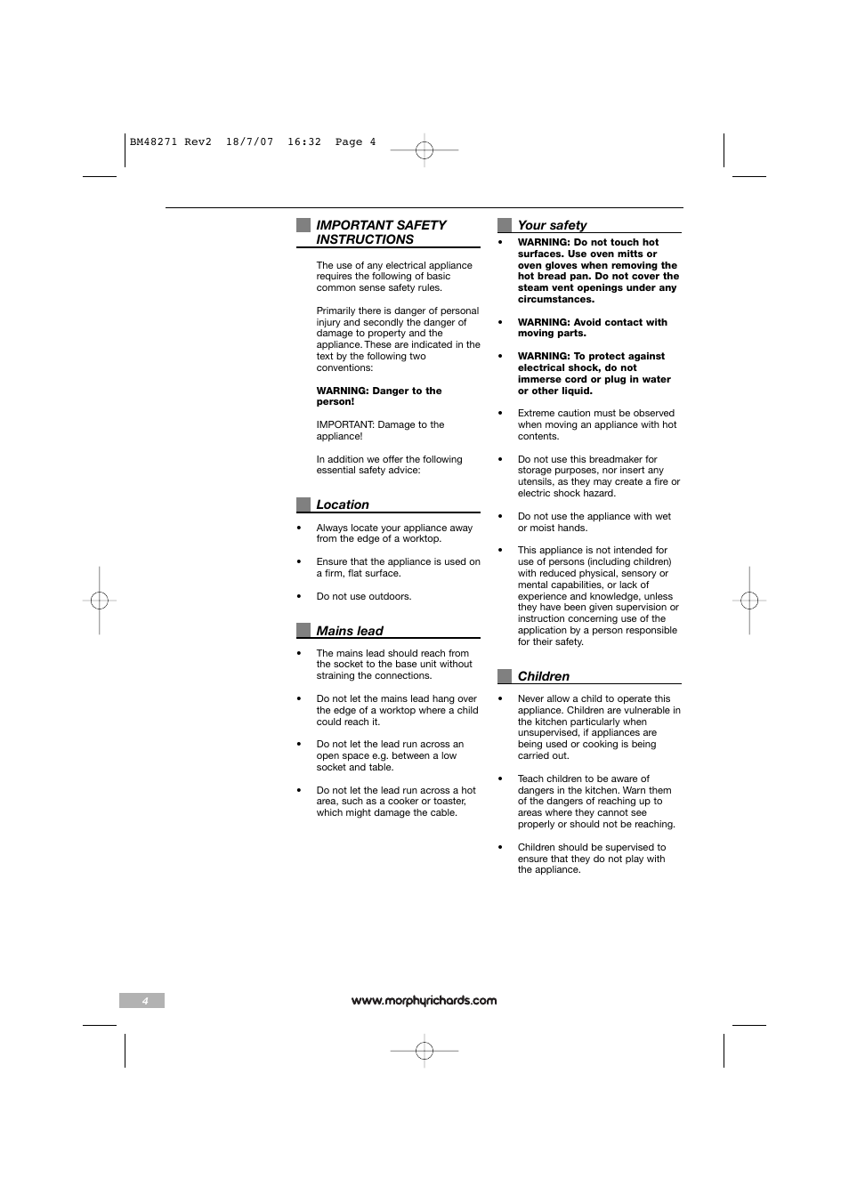 Morphy Richards BM48271 User Manual | Page 4 / 40