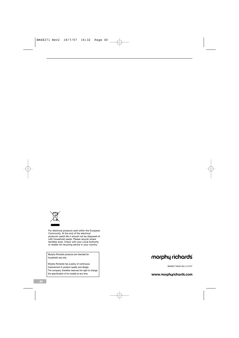 Morphy Richards BM48271 User Manual | Page 40 / 40