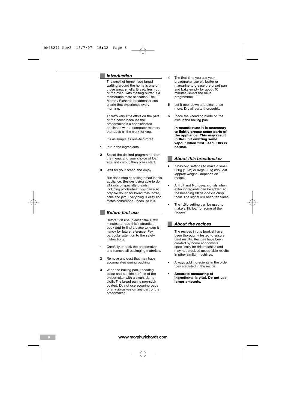 Morphy Richards BM48271 User Manual | Page 6 / 40