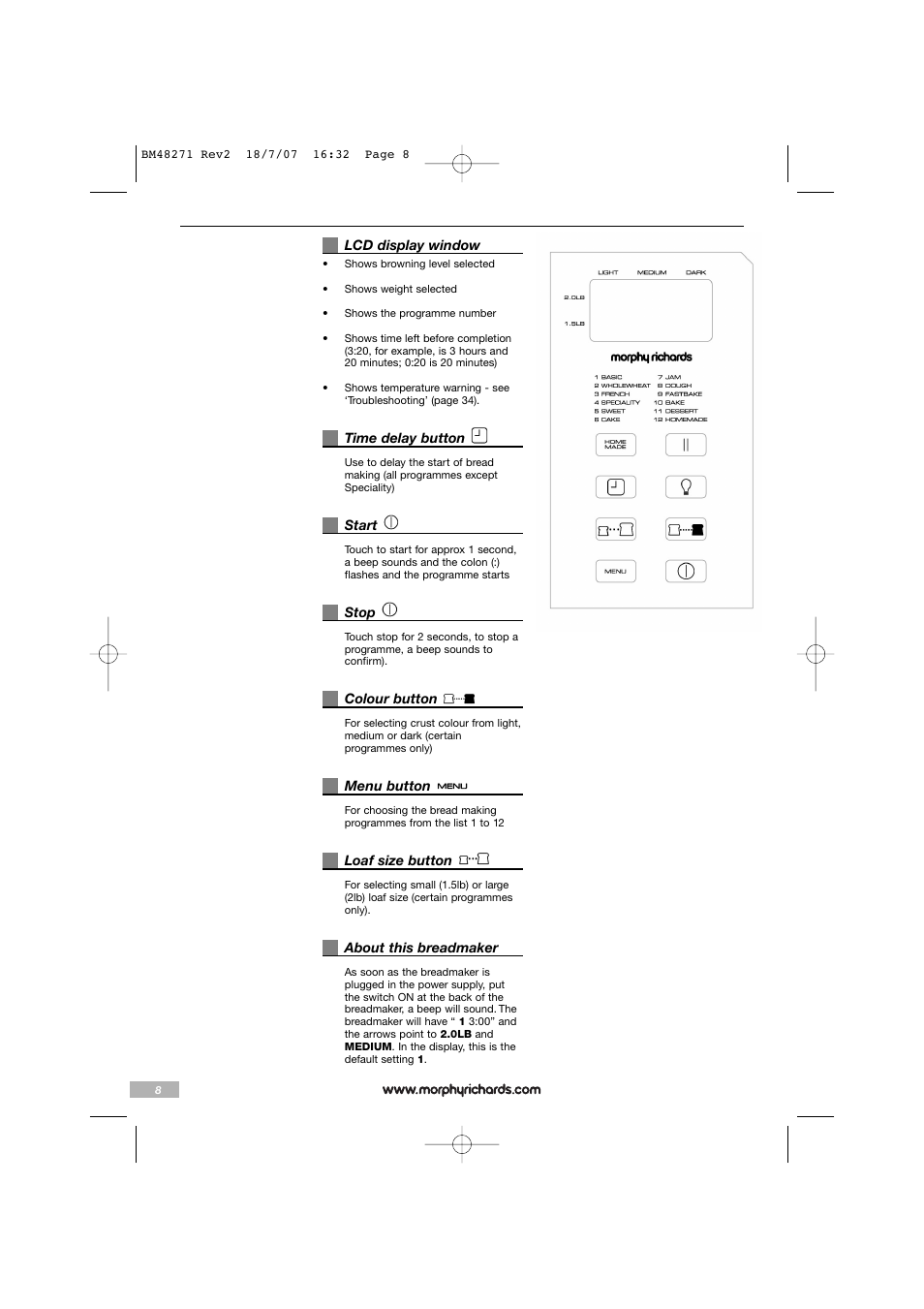 Morphy Richards BM48271 User Manual | Page 8 / 40
