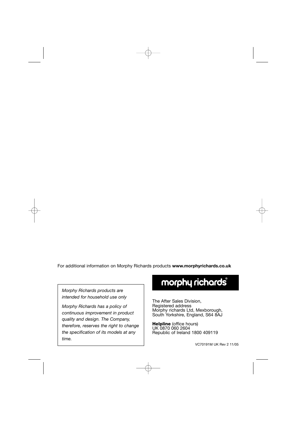 Morphy Richards BULLDOG CYLINDER 70191REV2 User Manual | Page 10 / 10