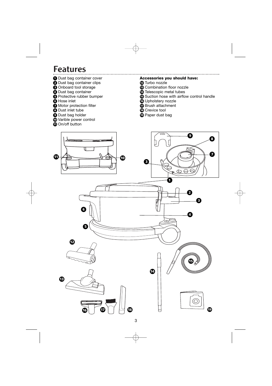 Features | Morphy Richards BULLDOG CYLINDER 70191REV2 User Manual | Page 3 / 10