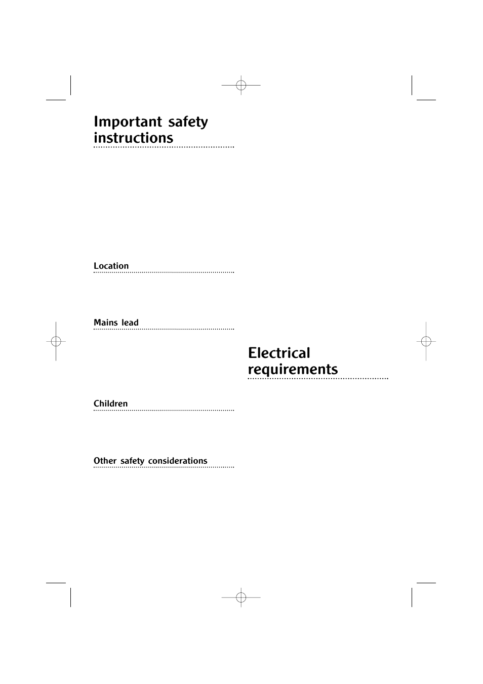 Important safety instructions, Electrical requirements, Location | Mains lead, Children, Other safety considerations | Morphy Richards Ultralight vacuum cleaner User Manual | Page 2 / 8
