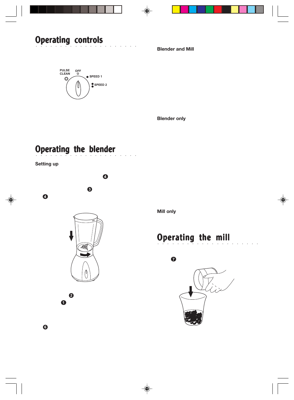 Operating controls, Operating the blender, Operating the mill | Morphy Richards Blender & mill User Manual | Page 4 / 8