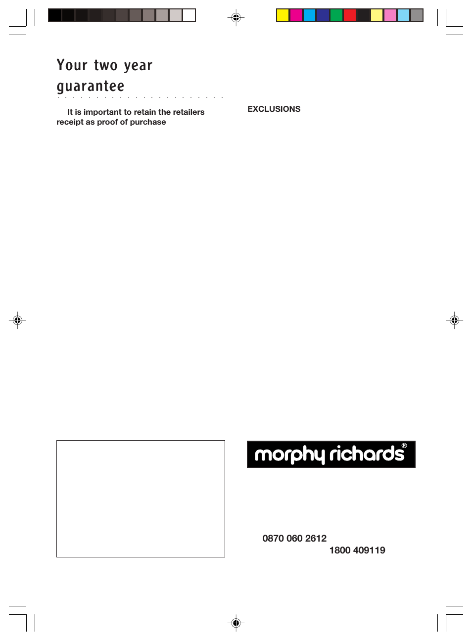 Your two year, Guarantee | Morphy Richards Blender & mill User Manual | Page 8 / 8