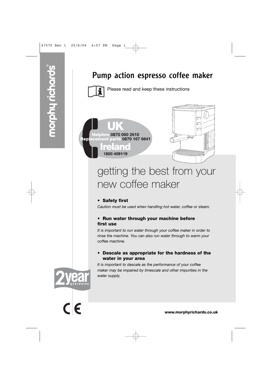 Morphy Richards Pump action espresso User Manual | 8 pages