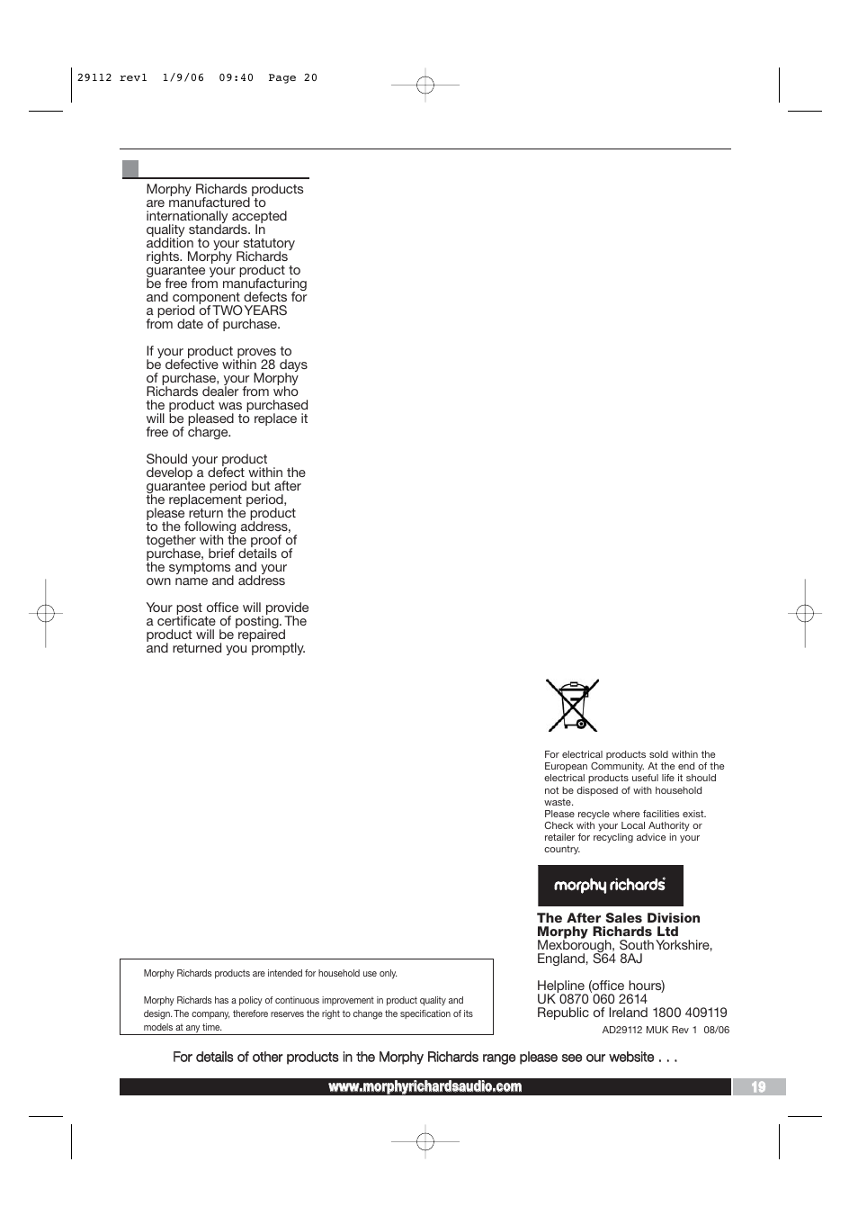 Guarantee | Morphy Richards AD29112 User Manual | Page 20 / 20