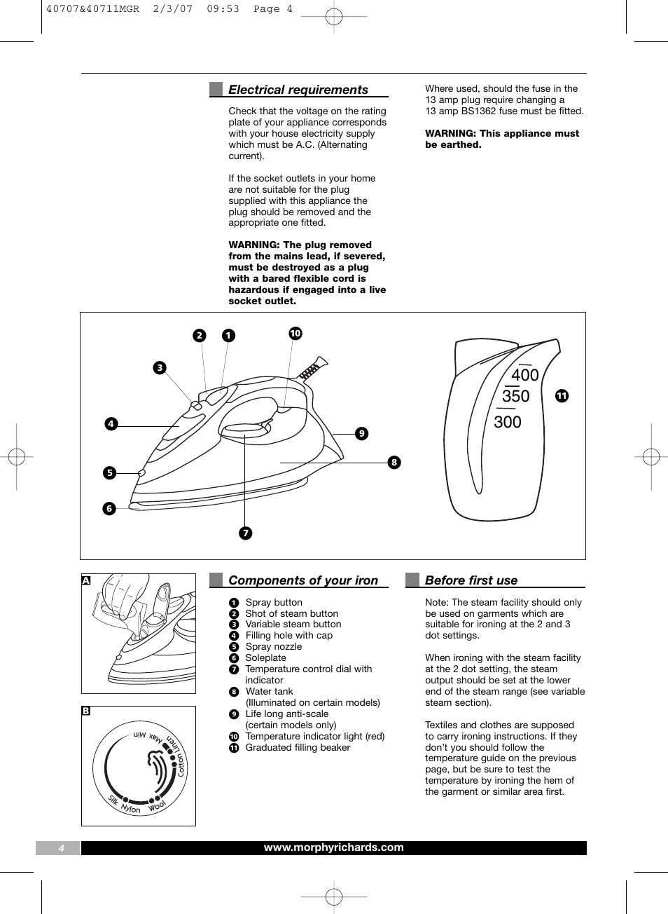 Morphy Richards Comfigrip iron steam spray shot User Manual | Page 4 / 16