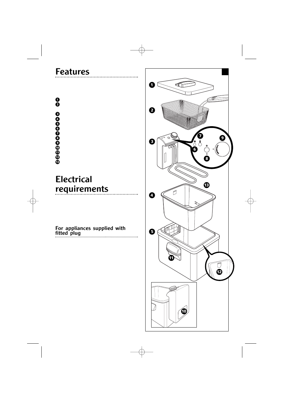 Features, Electrical requirements, For appliances supplied with fitted plug | FL ‡ · ‚ › ﬁ ‰ в к | Morphy Richards 7984 User Manual | Page 3 / 9