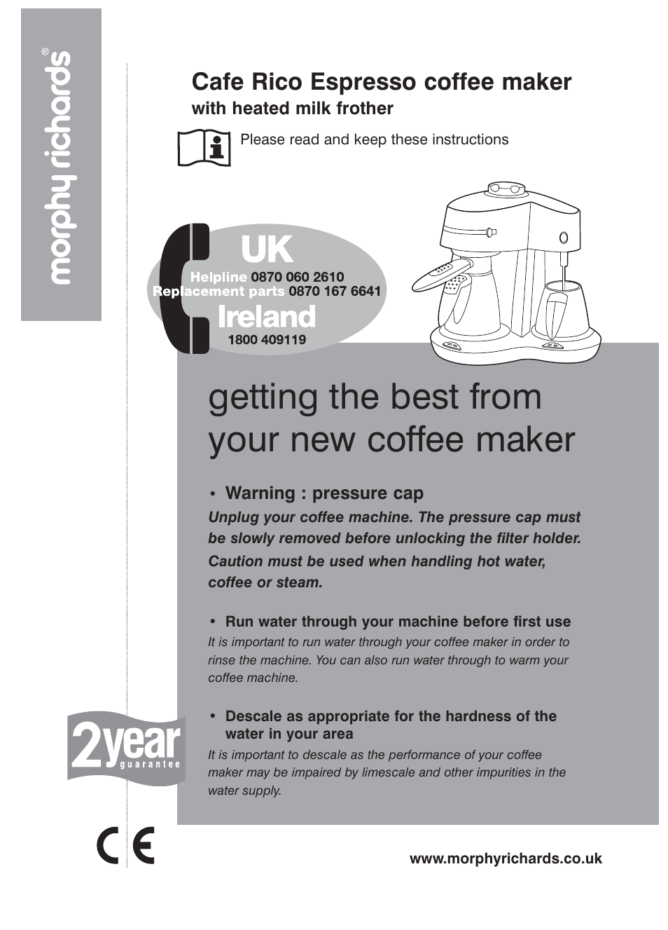 Morphy Richards Cafe Rico Espresso coffee maker User Manual | 10 pages