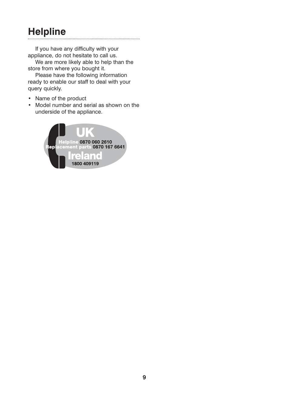 Helpline | Morphy Richards Cafe Rico Espresso coffee maker User Manual | Page 9 / 10