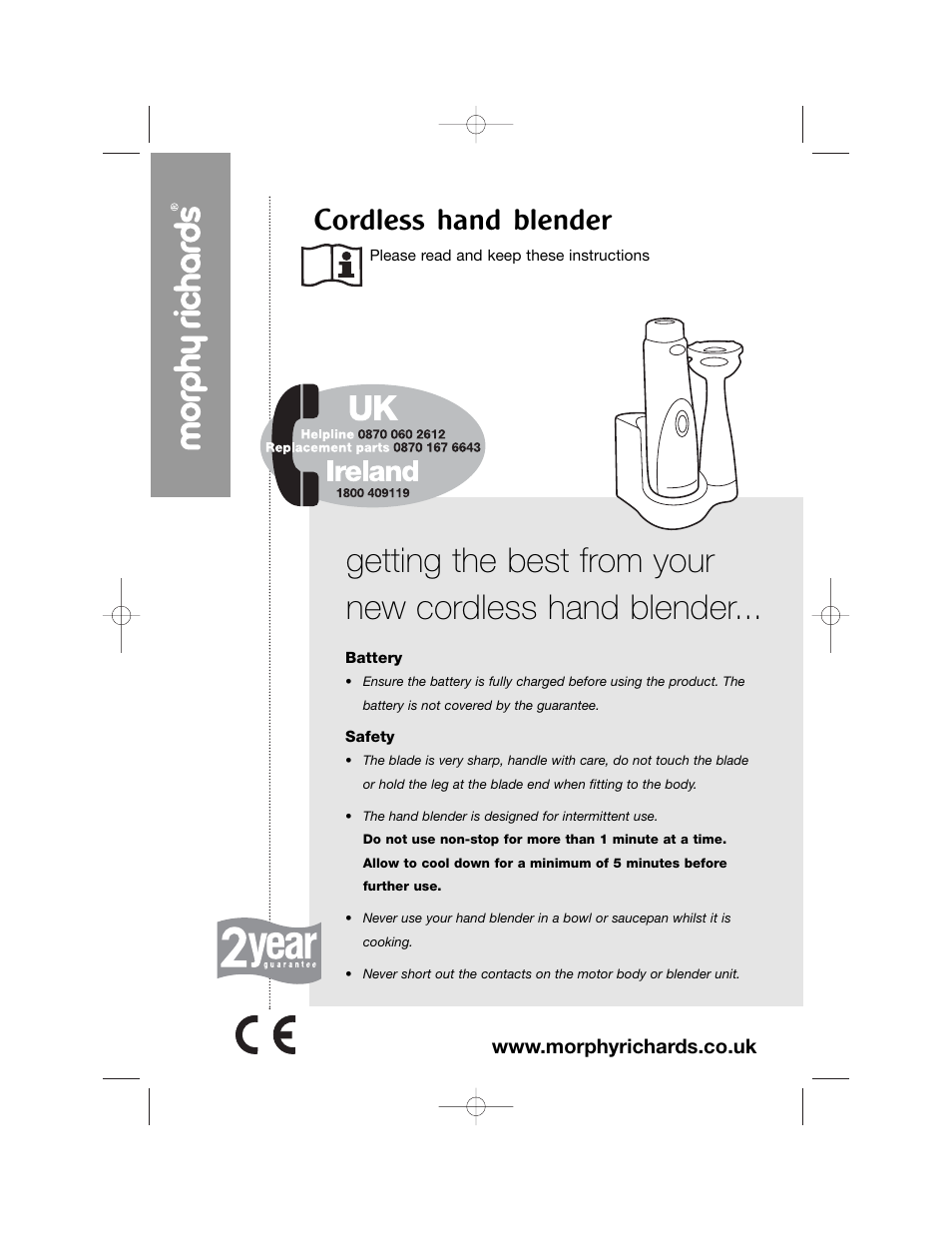 Morphy Richards Cordless hand blender User Manual | 12 pages