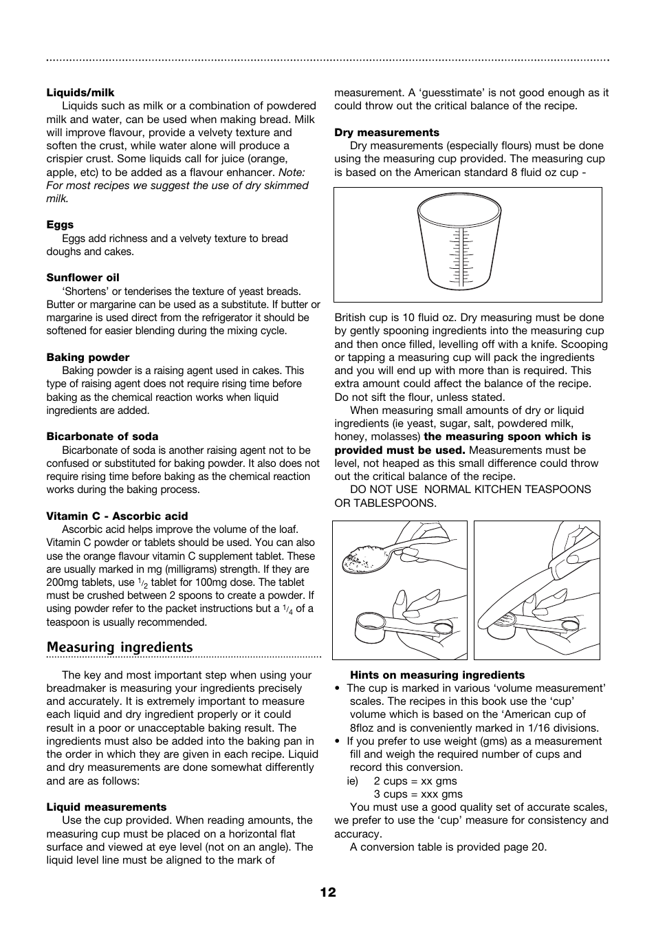 Measuring ingredients | Morphy Richards 4Stainless steel breadmaker User Manual | Page 12 / 26