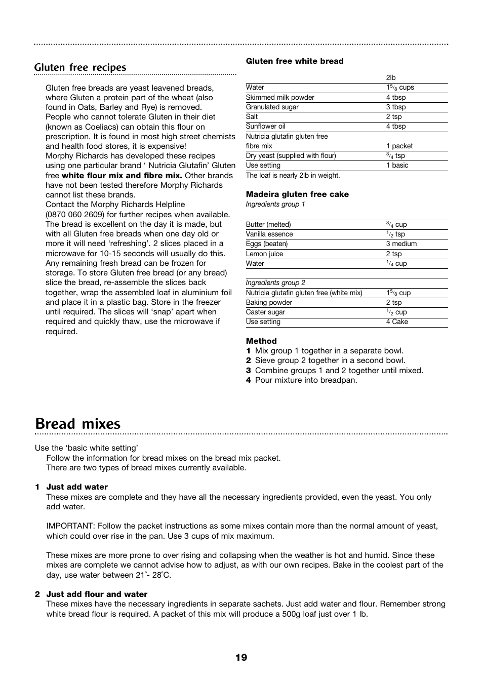 Bread mixes, Gluten free recipes | Morphy Richards 4Stainless steel breadmaker User Manual | Page 19 / 26