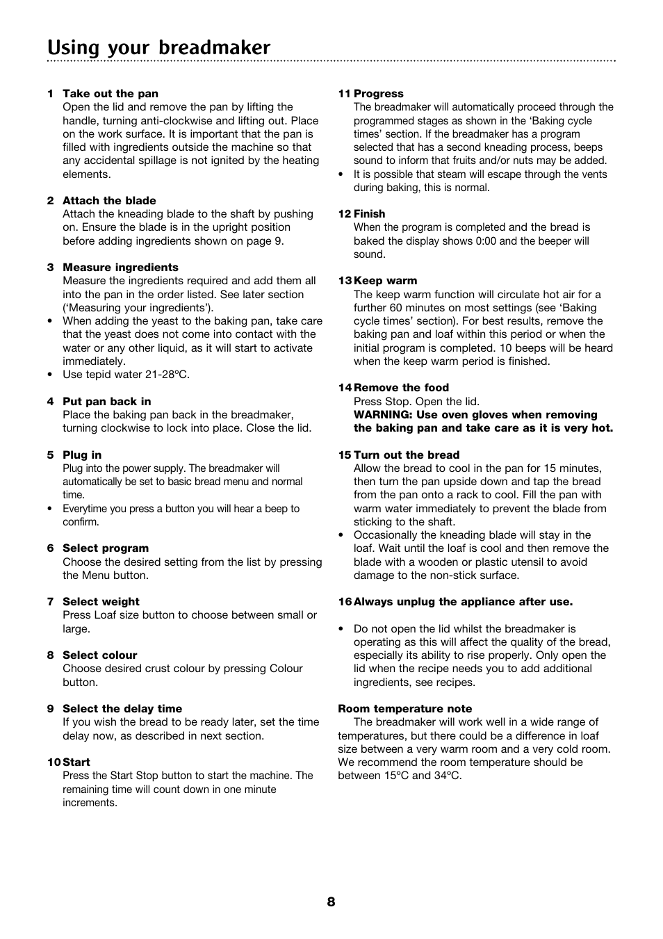 Using your breadmaker | Morphy Richards 4Stainless steel breadmaker User Manual | Page 8 / 26