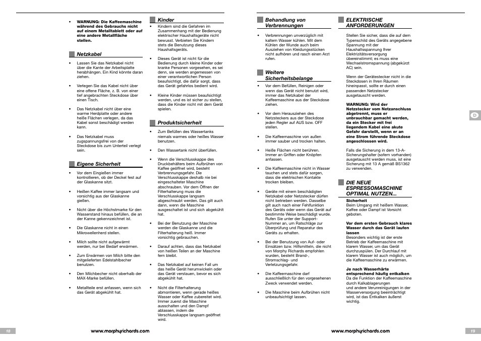 Morphy Richards Cappuccino Espresso coffee maker User Manual | Page 10 / 45