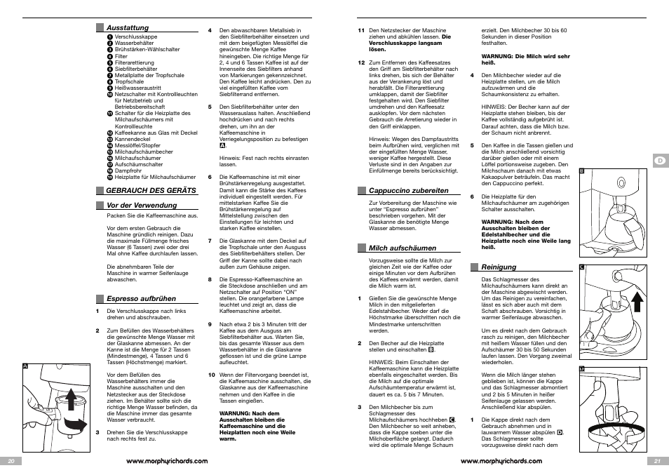 Morphy Richards Cappuccino Espresso coffee maker User Manual | Page 11 / 45