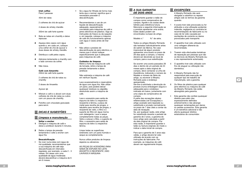 Morphy Richards Cappuccino Espresso coffee maker User Manual | Page 24 / 45