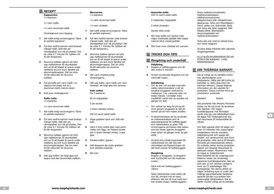 Morphy Richards Cappuccino Espresso coffee maker User Manual | Page 34 / 45