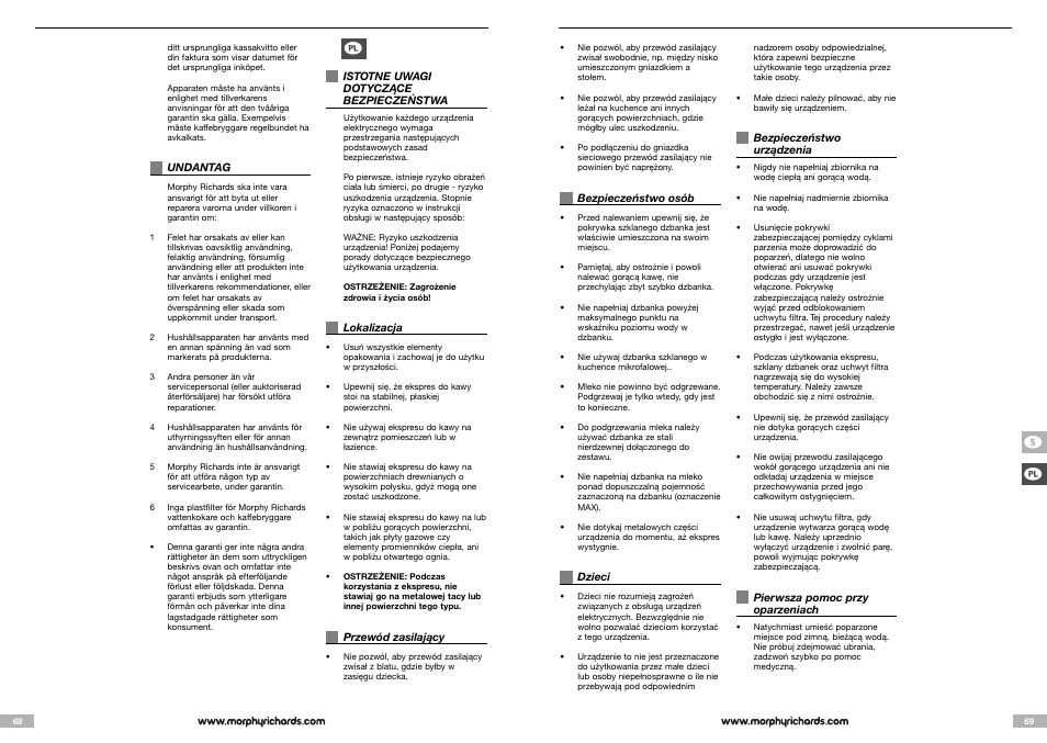 Morphy Richards Cappuccino Espresso coffee maker User Manual | Page 35 / 45