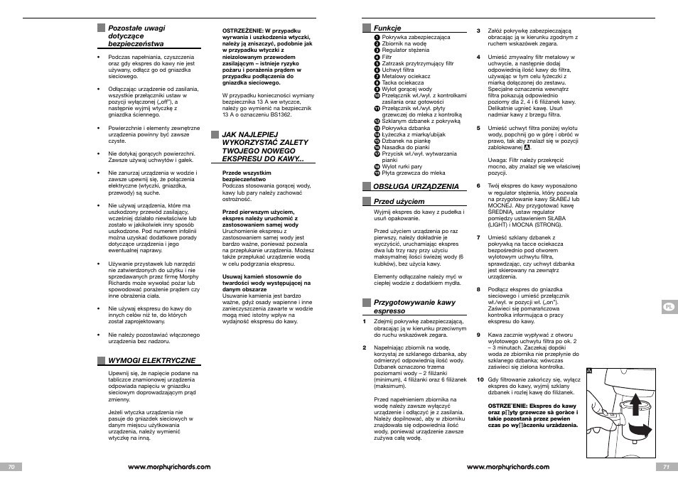 Morphy Richards Cappuccino Espresso coffee maker User Manual | Page 36 / 45