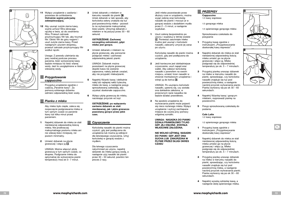Morphy Richards Cappuccino Espresso coffee maker User Manual | Page 37 / 45