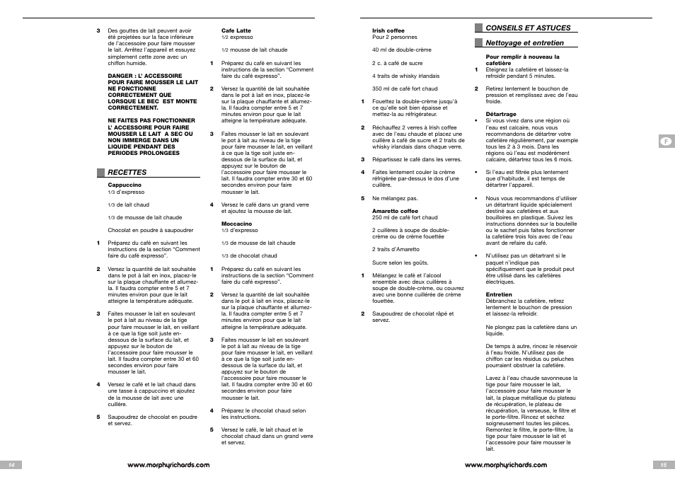 Morphy Richards Cappuccino Espresso coffee maker User Manual | Page 8 / 45