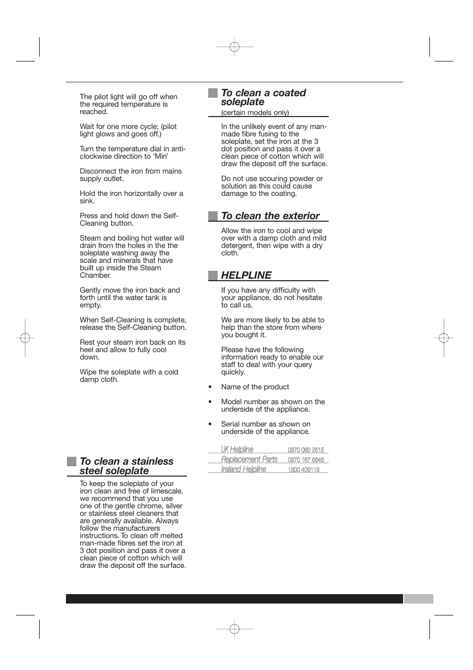 Helpline | Morphy Richards Precise Steam Iron User Manual | Page 7 / 8