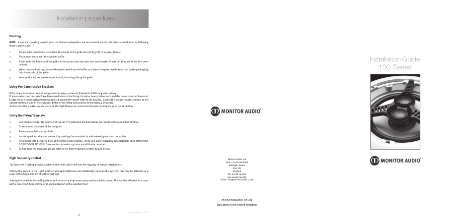 Monitor Audio 100 User Manual | 2 pages