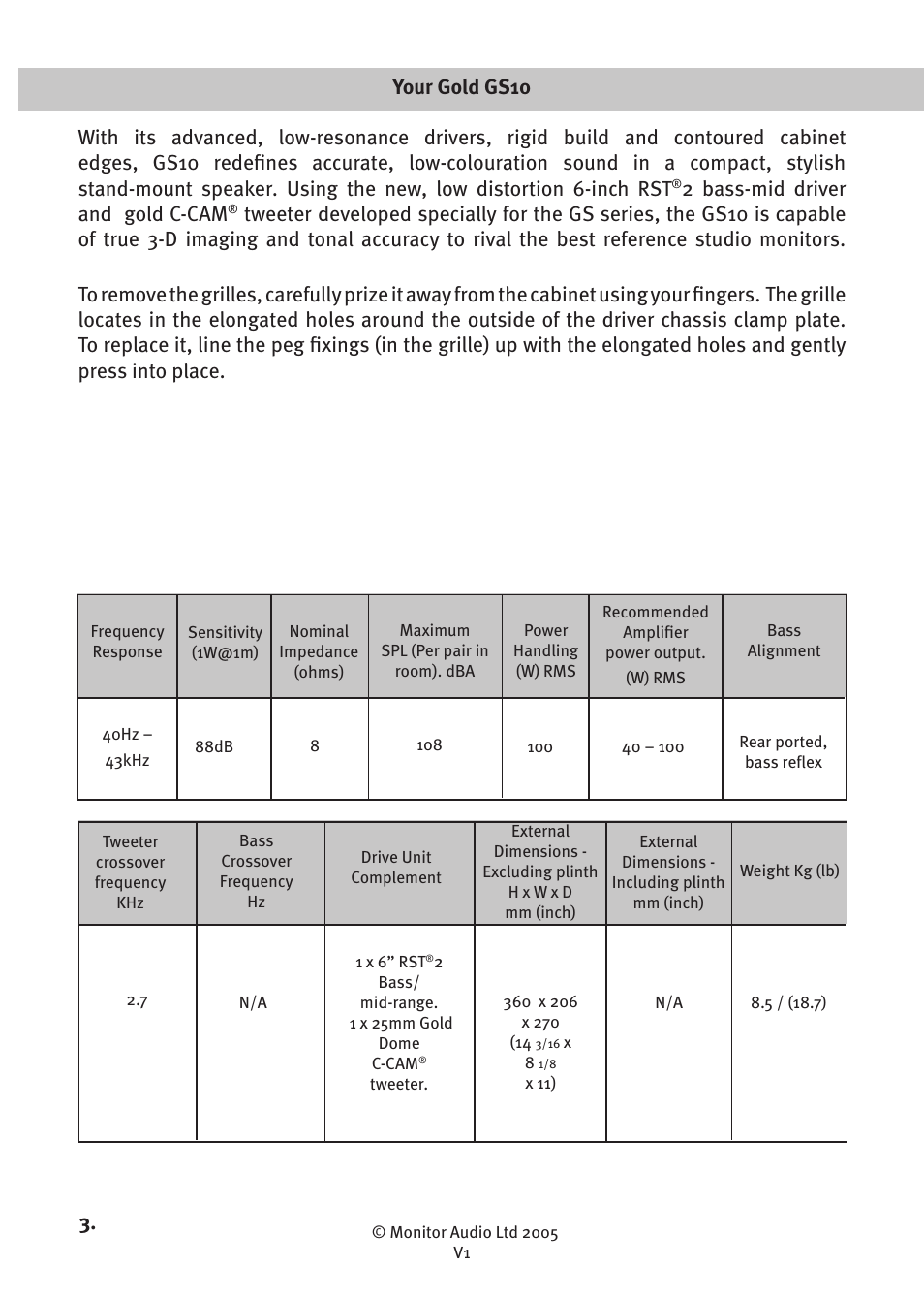 2 bass-mid driver and gold c-cam | Monitor Audio GS60 User Manual | Page 5 / 16