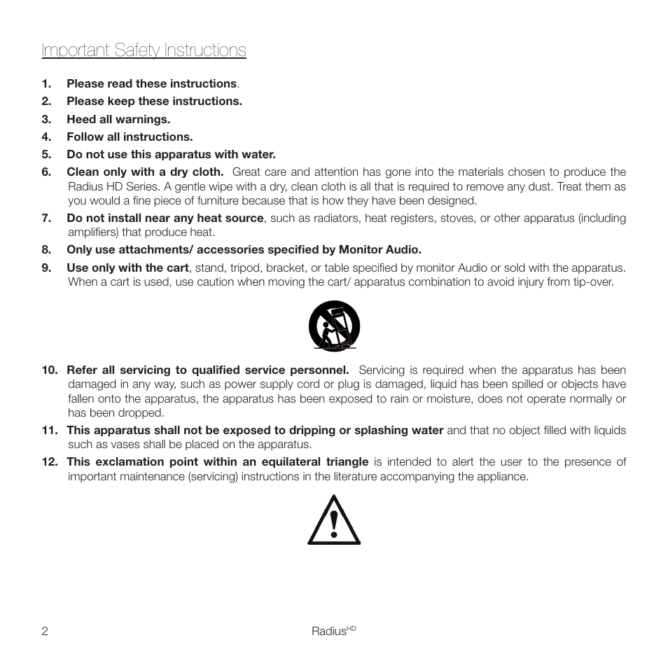 Important safety instructions | Monitor Audio RADIUS 45 User Manual | Page 4 / 16