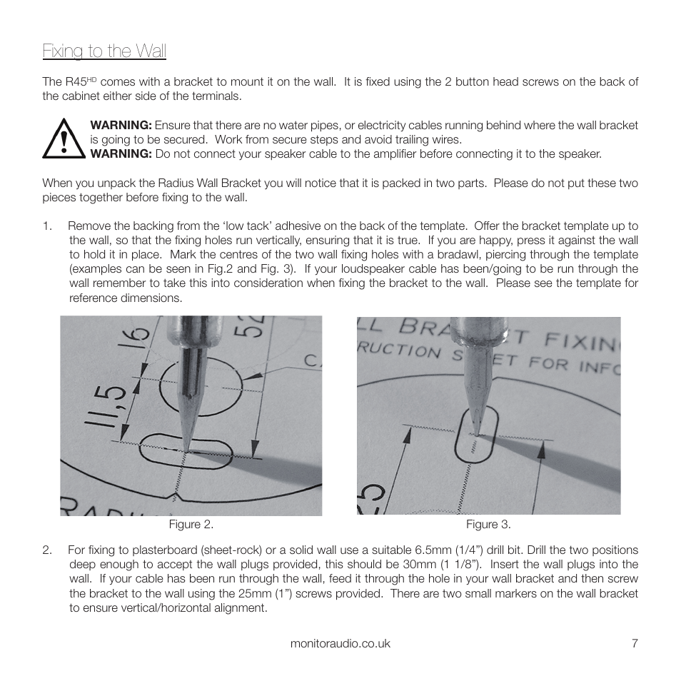 Fixing to the wall | Monitor Audio RADIUS 45 User Manual | Page 9 / 16