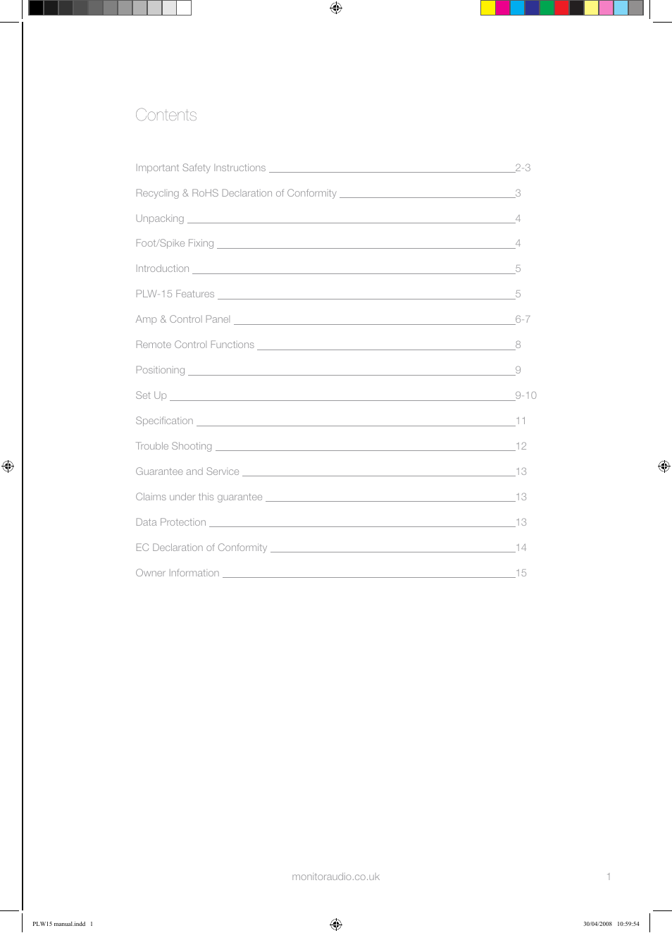 Monitor Audio PLW-15 User Manual | Page 3 / 20