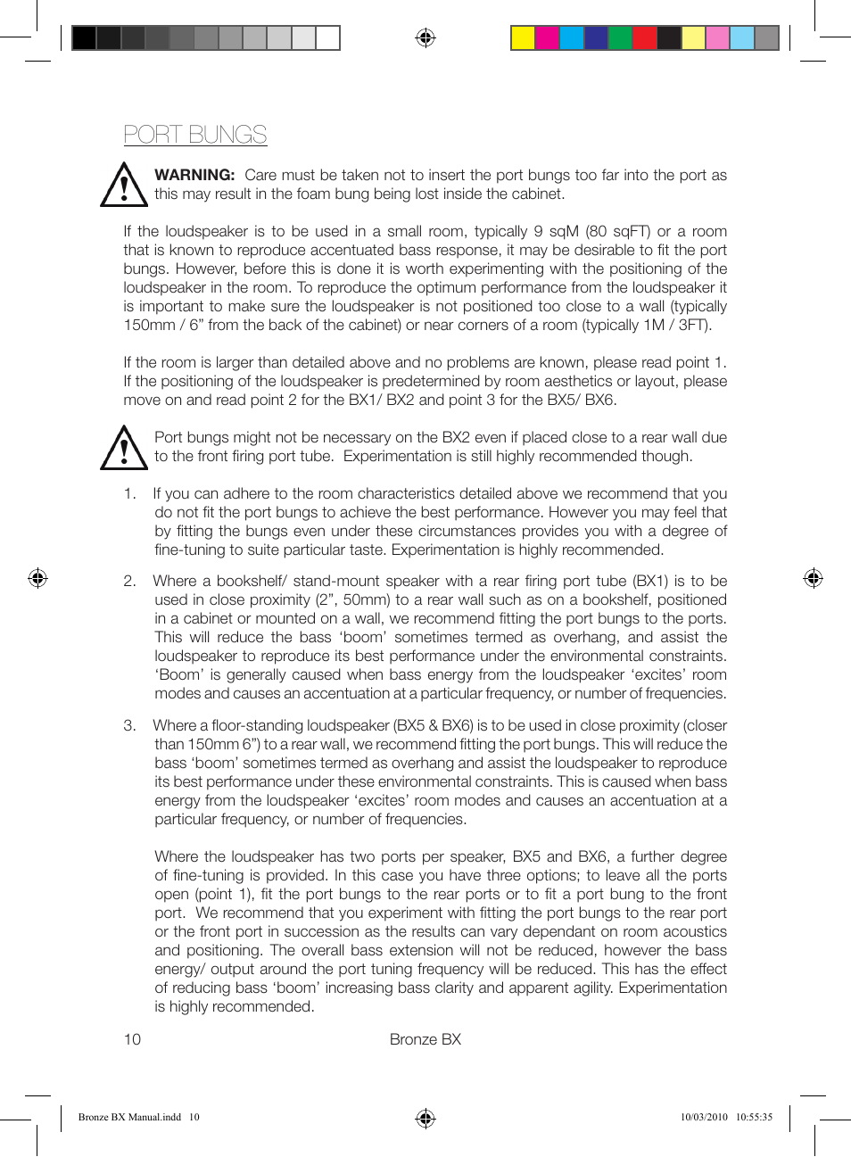 Port bungs | Monitor Audio BX Series User Manual | Page 12 / 16