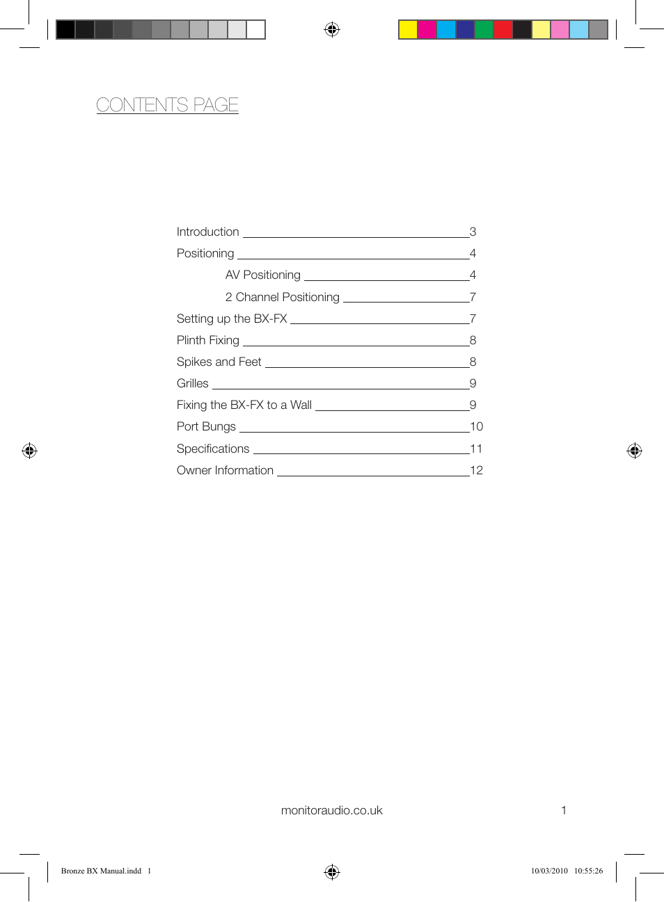 Contents page | Monitor Audio BX Series User Manual | Page 3 / 16