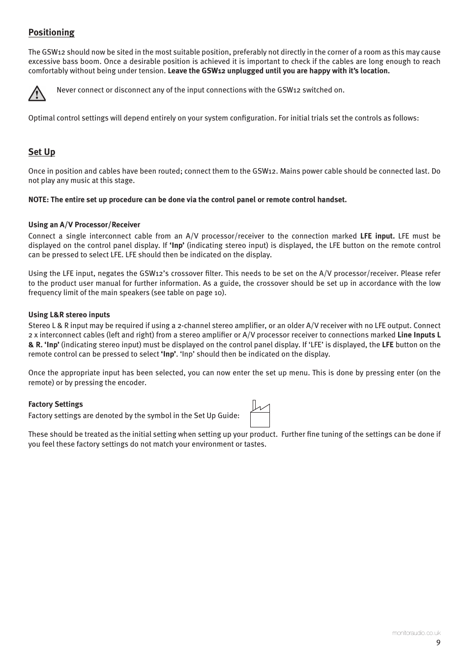 Monitor Audio GSW12 User Manual | Page 11 / 18