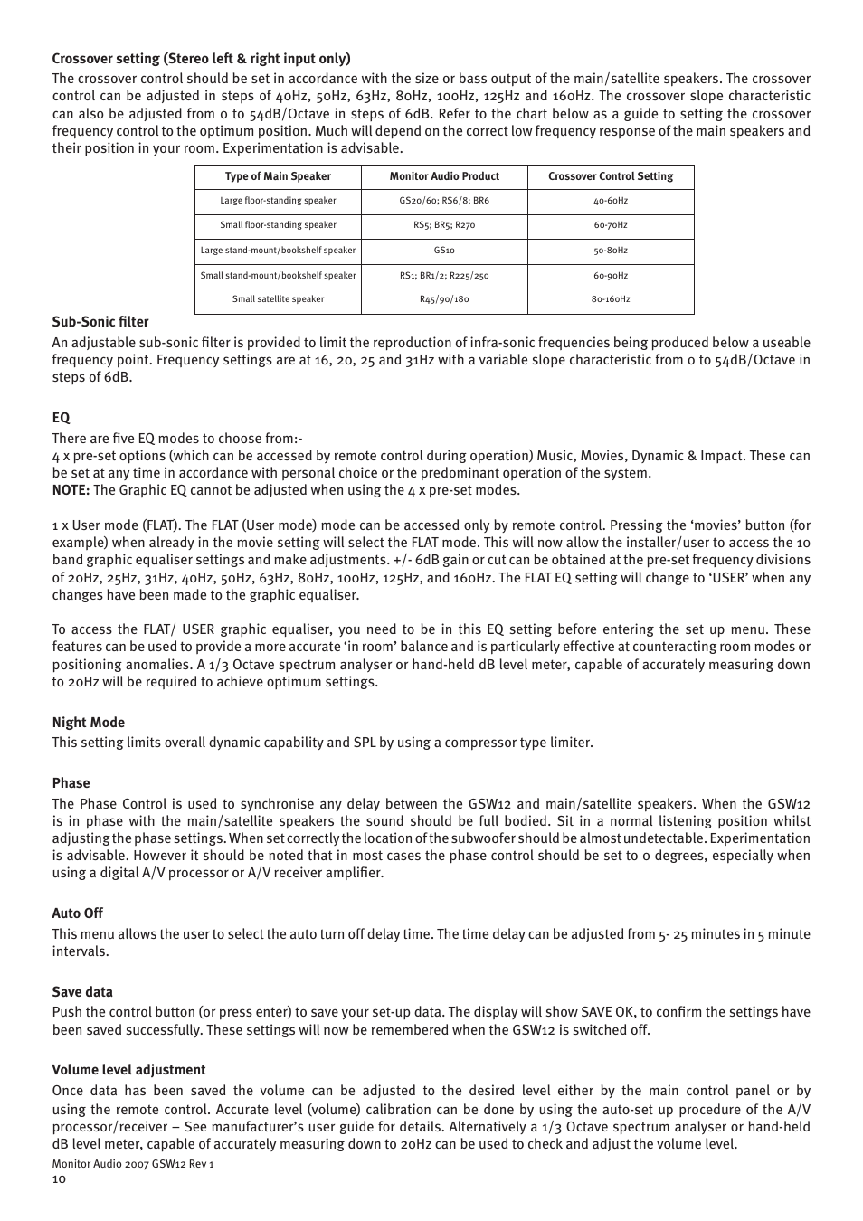 Monitor Audio GSW12 User Manual | Page 12 / 18