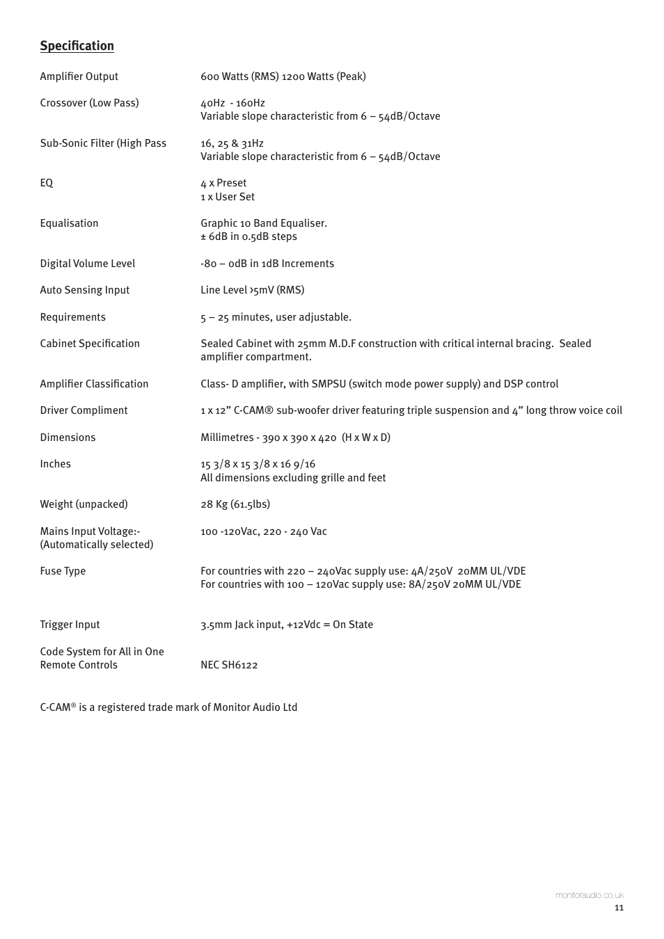 Monitor Audio GSW12 User Manual | Page 13 / 18