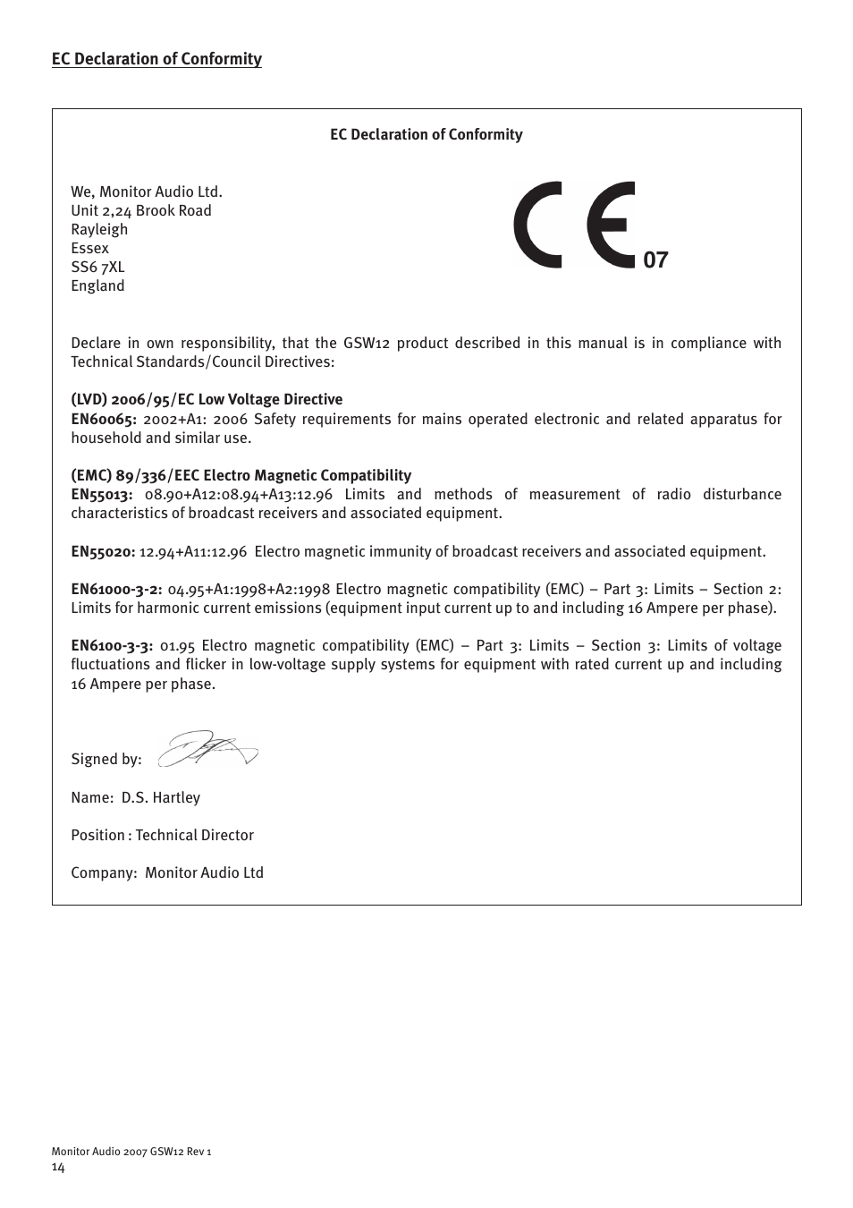 Monitor Audio GSW12 User Manual | Page 16 / 18