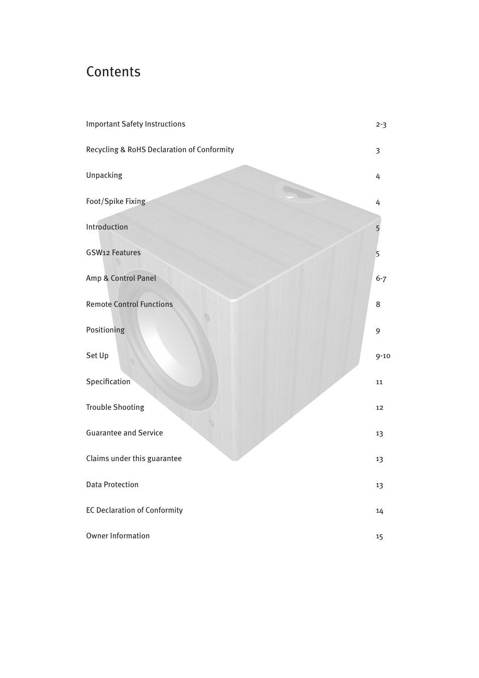 Monitor Audio GSW12 User Manual | Page 3 / 18