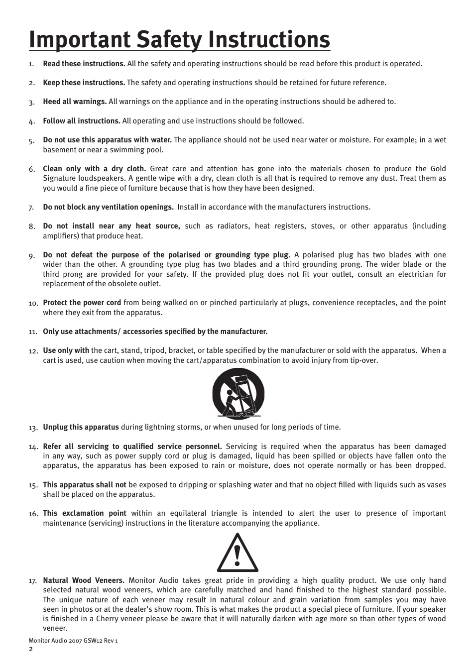 Important safety instructions | Monitor Audio GSW12 User Manual | Page 4 / 18